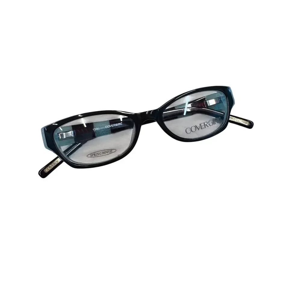 NEW Deadstock Y2k Covergirl black and blue striped rectangle Glasses